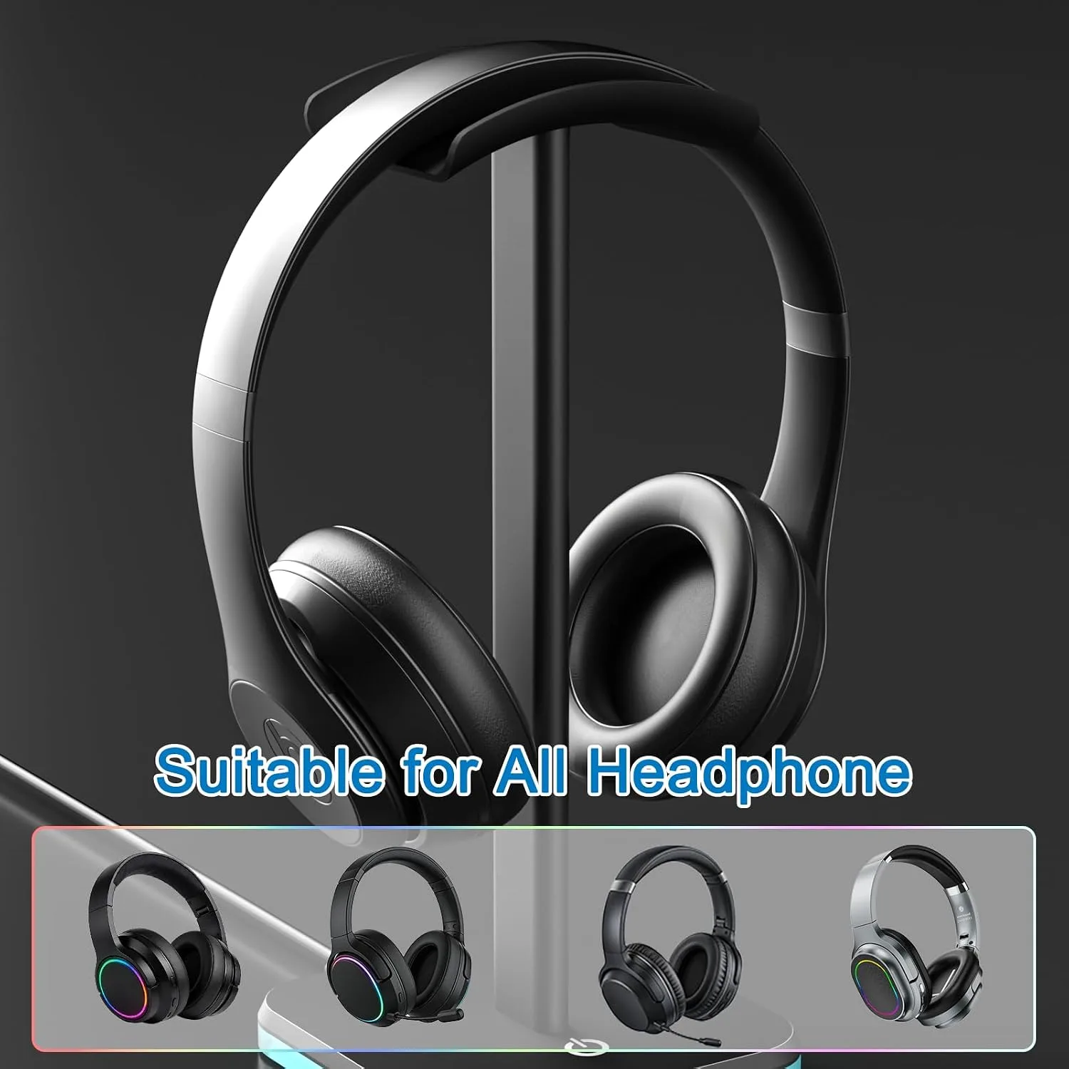 Headphone Stand for Desk - Headset Stand Headphone Holder (RGB-Black)