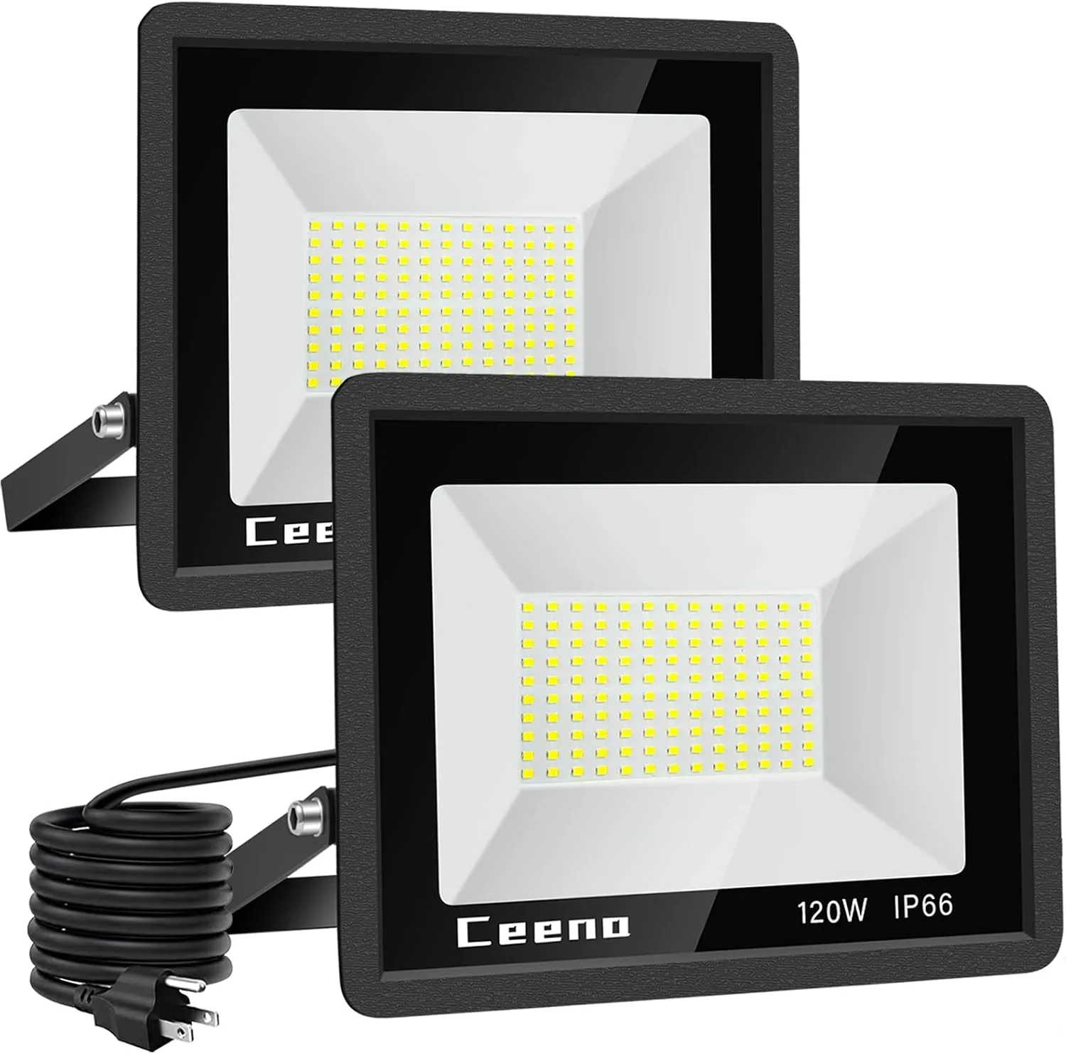 Ceena 2 Pack 120W Plug in LED Flood Light Outdoor, 12000lm Super Bright Floodlight with 5.9FT Wire, IP66 Waterproof 6000K LED Work Light for Backyard, Workshop, Basketball Court