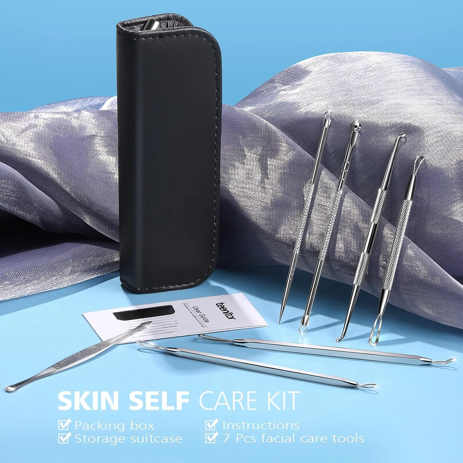 Teenitor 7 in 1 Pimple Popper Tool Kit Blackhead Remover Tools Blackhead Extractor, Pimple Extractor Pimple Popper Tool Zit Popper Tool Acne Tools Comedone Extractor Black Head Remover