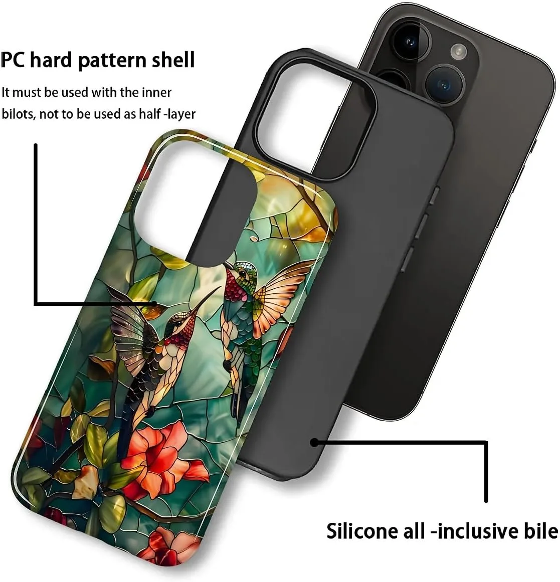 DAIZAG Case for iPhone 15 Pro Max,Mixed 2 Layer Design Shockproof Soft TPU Ddouble Protection Phone Case for iPhone 15 Pro Max-Gorgeous Hummingbird
