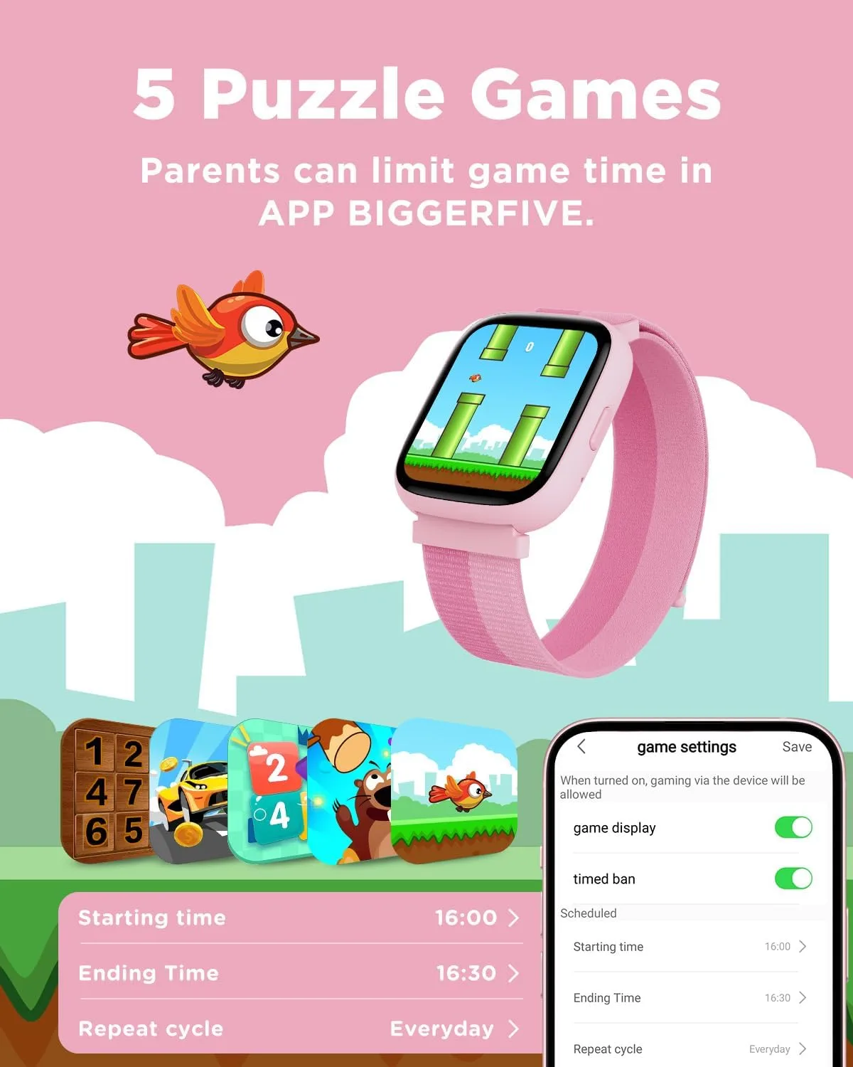 BIGGERFIVE Smart Watch for Kids, 1.8" Fitness Tracker Watch with Pedometer