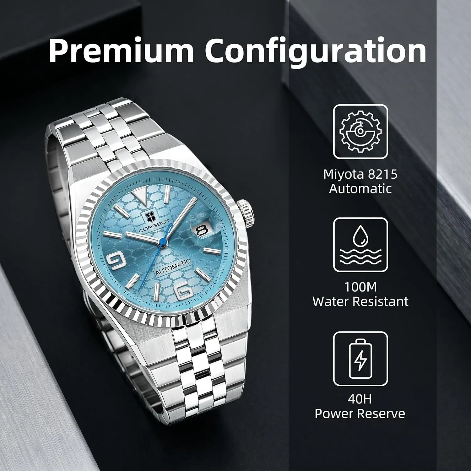 Corgeut Automatic Diver Watch for Men - 40mm Sapphire Crystal, 100M Water Resistant, Luminous Honeycomb Dial, Japanese Mechanical Movement, Stainless Steel
