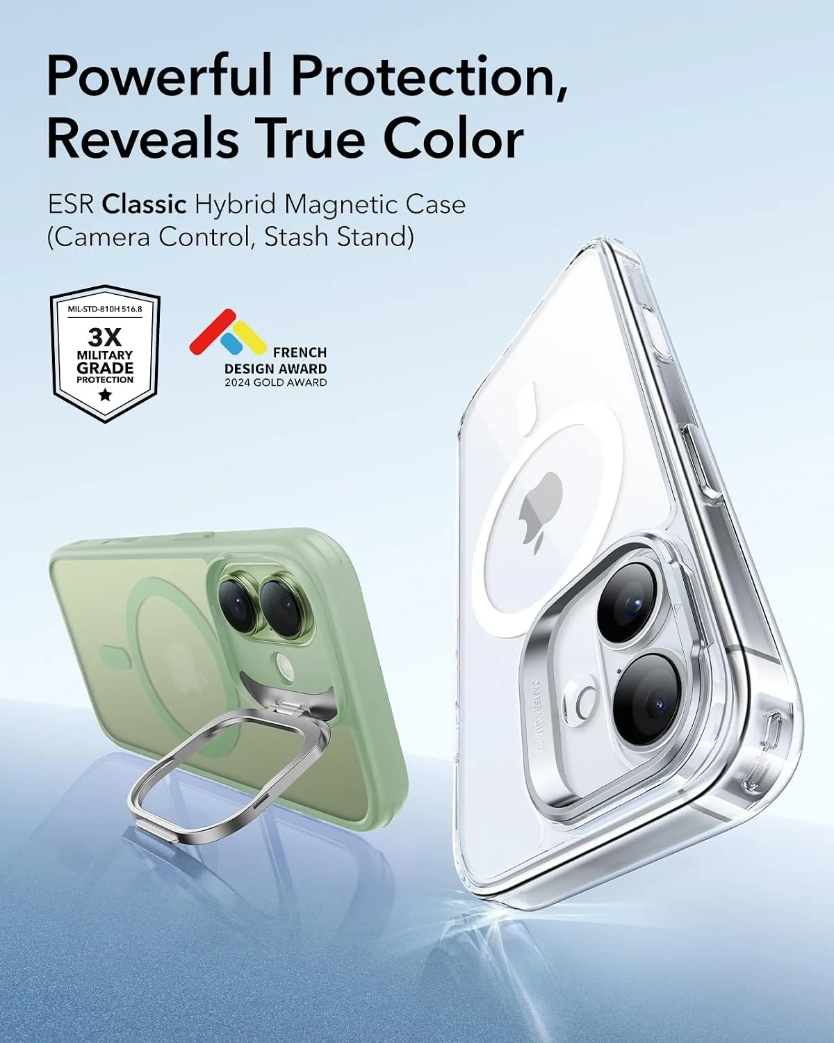 ESR Classic Hybrid for iPhone 17 Case with Flex Stand, Frosted Light Green