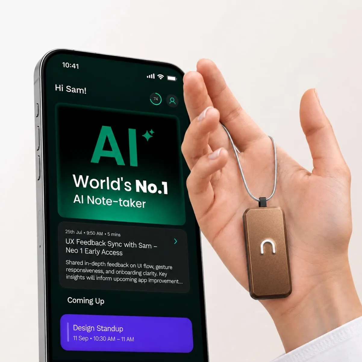 neosapien Neo 1 AI Note Taking Device, Wearable Productivity Assistant, Transcribe, Summarize, Action Items, No Subscription, Gunmetal [July 2026 Software Batch]