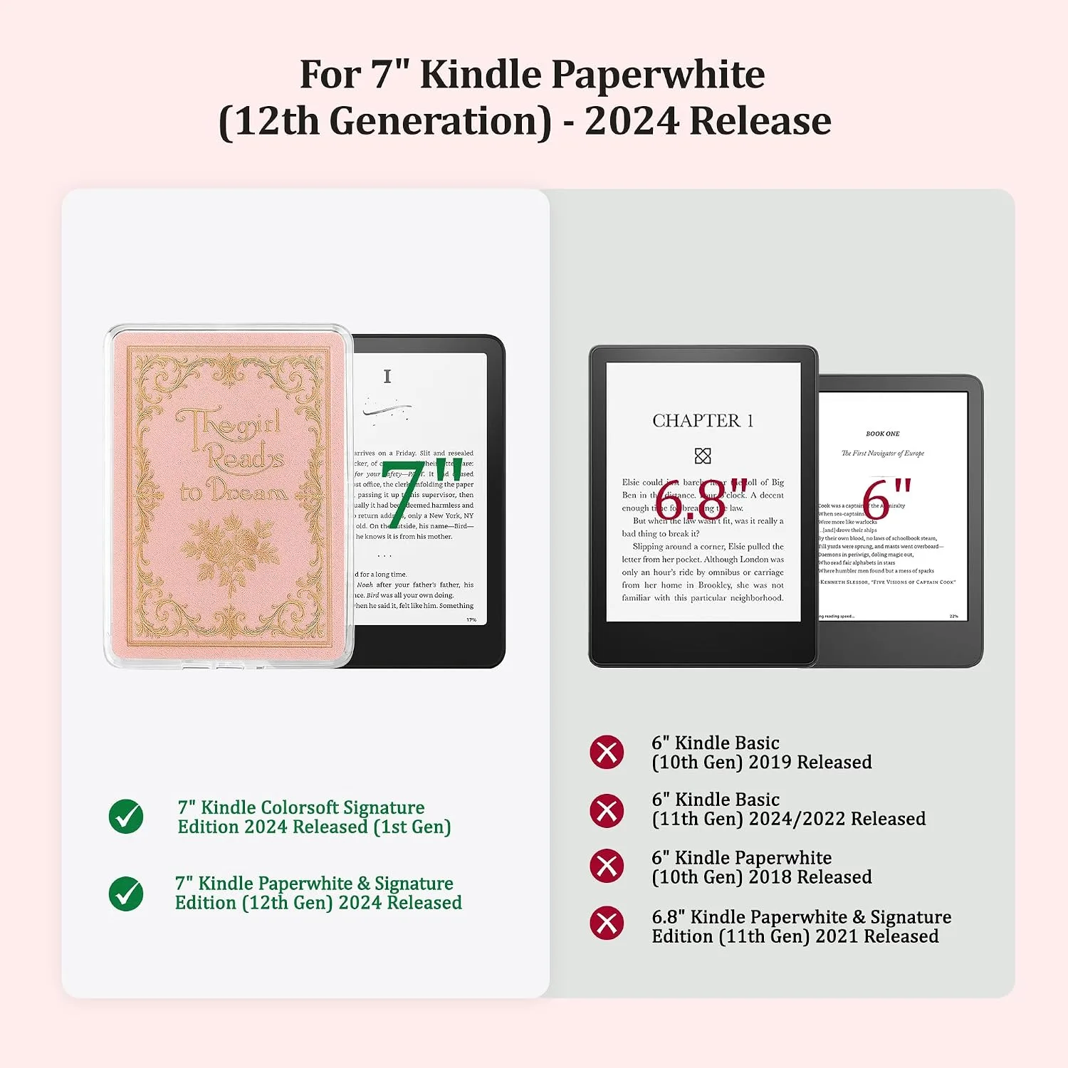 Back Panel Case for 7'' Kindle Paperwhite 12th Gen & Colorsoft