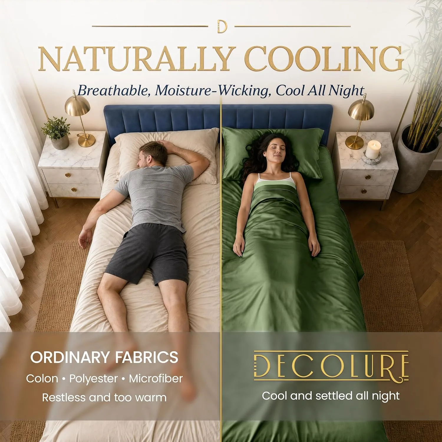 DECOLURE 100% Viscose from Bamboo Sheets Twin Size | 3 Pc Cooling Bed Set