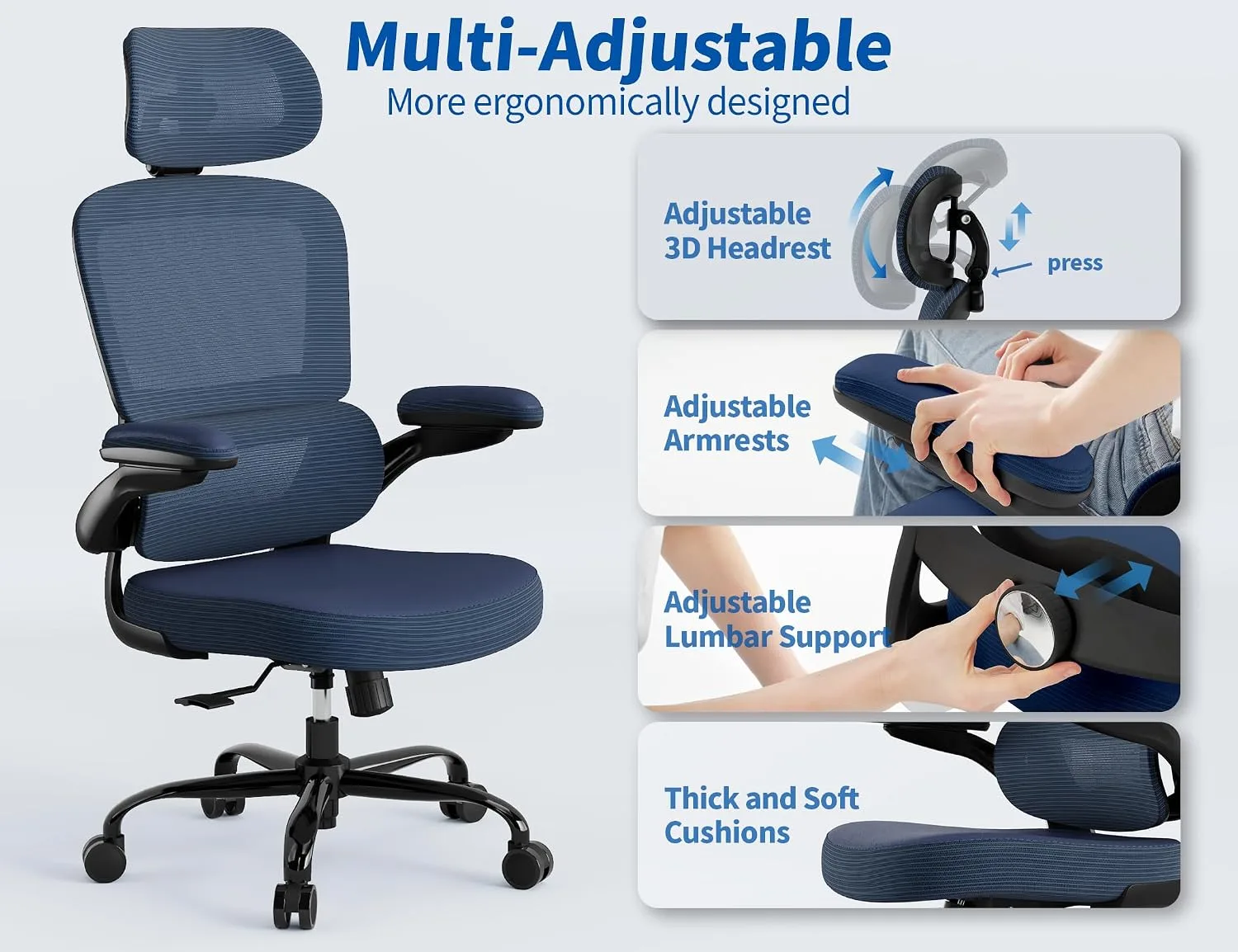 TRALT Office Chair Ergonomic Desk Chair with Lumbar Support Navy Blue PU, 1