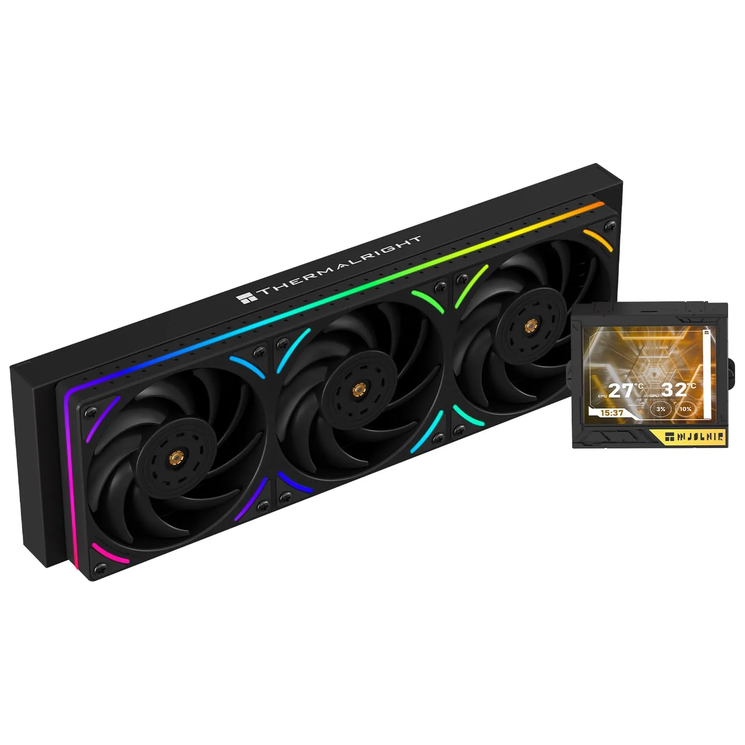 Thermalright Mjolnir Vision 360 UB PRO ARGB Black CPU Aio Cooler,PC 360 Specification Water Cooler System with Inline Fan,3.5’’ LCD Screen with 640x480 Resolution,for AM4/AM5;Intel 1700/1851/115X/2011