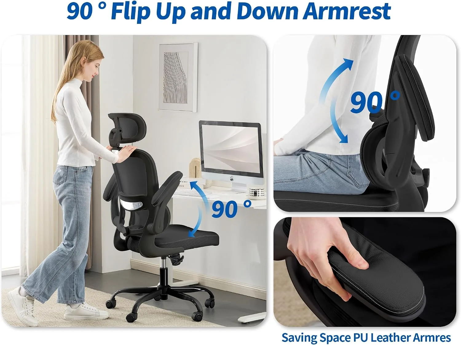 TRALT Office Chair Ergonomic Desk Chair with Lumbar Support Black Pu, 1
