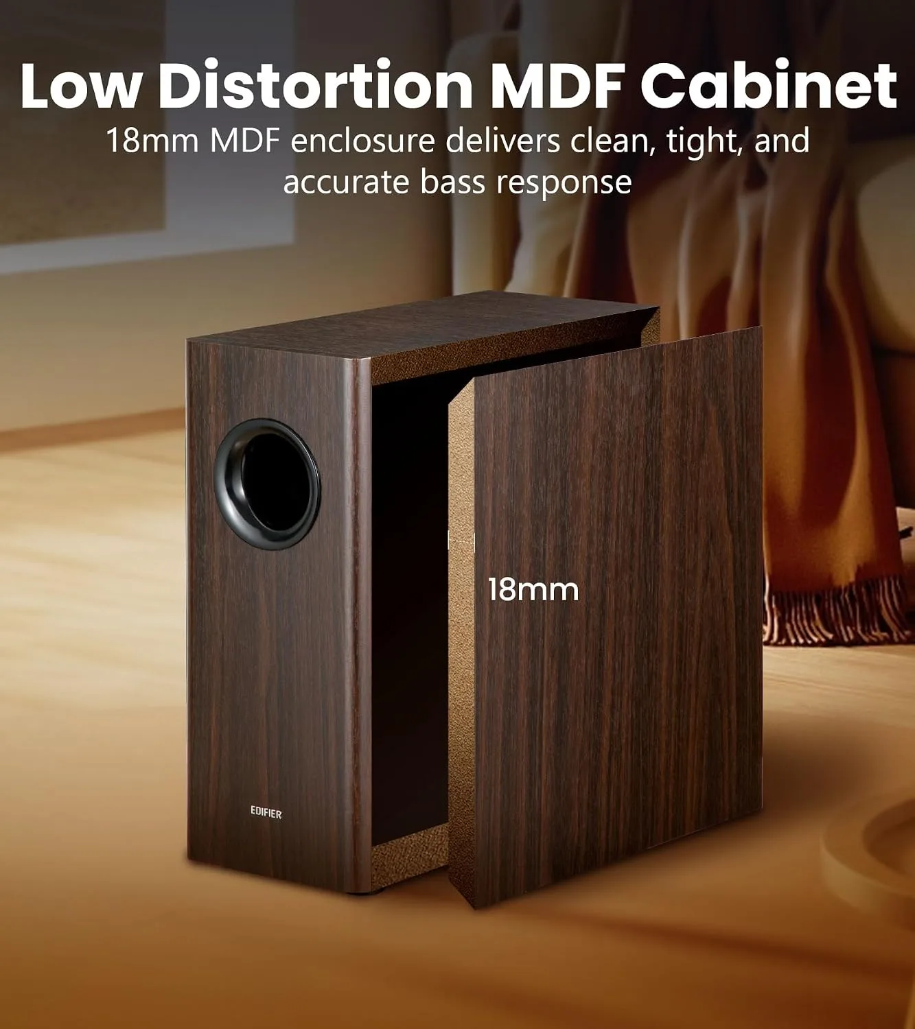 Edifier T5s Powered Subwoofer, 70W RMS, 8" Woofer, 35Hz Deep Bass, Brown