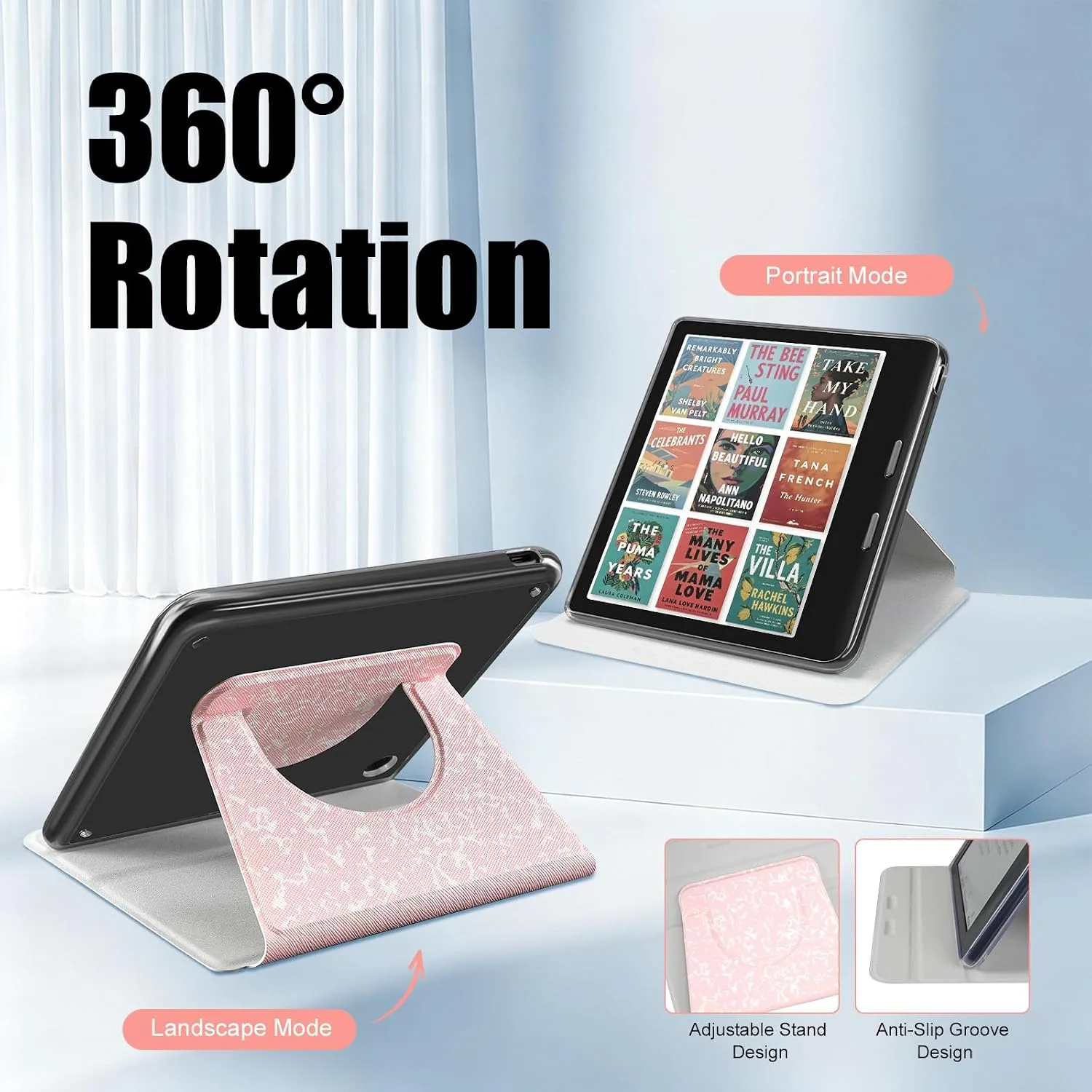 Rotating Case for Kobo Libra 7" & Tolino Vision – 360° Rotating, Love Pink