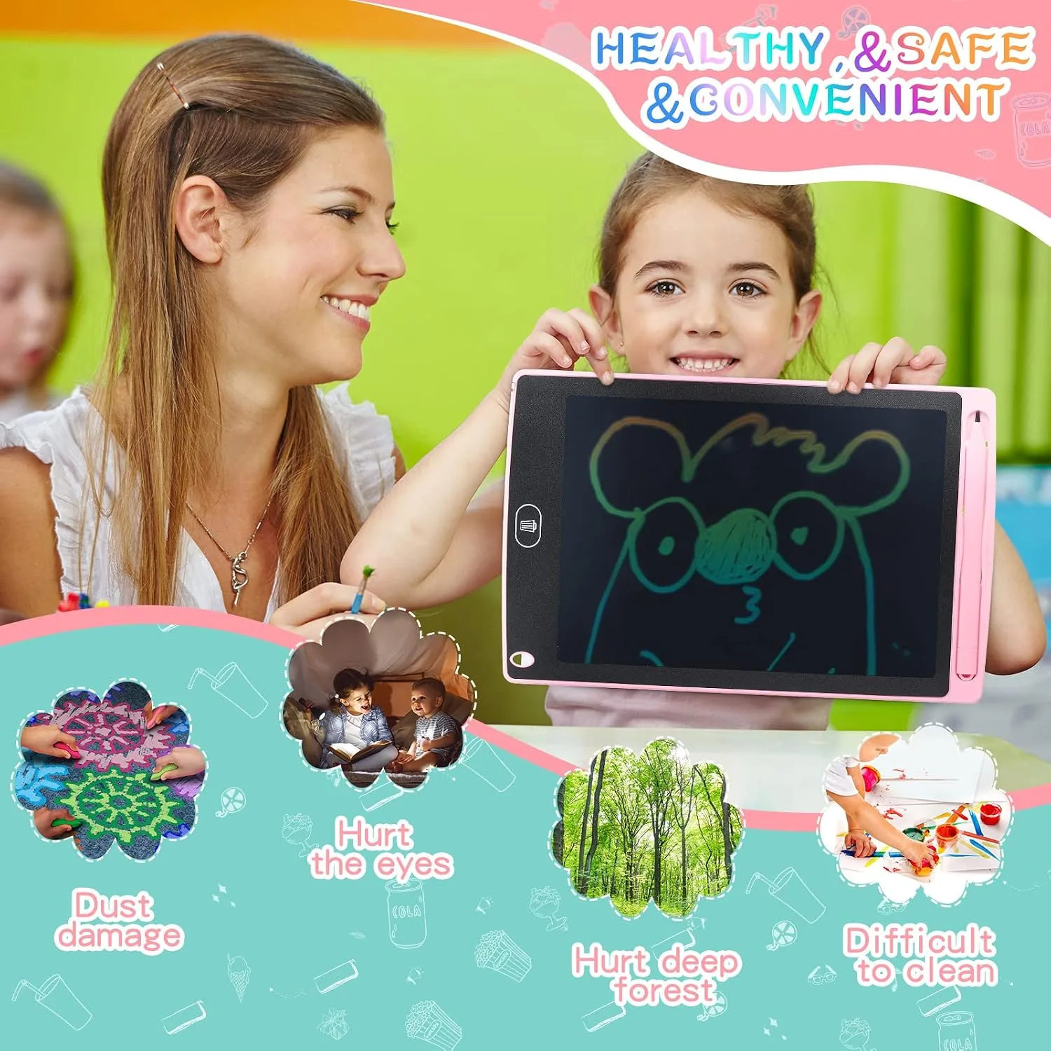 Zonon 4 Pcs LCD Writing Tablet for Kid, Blue, Red, Green, Pink