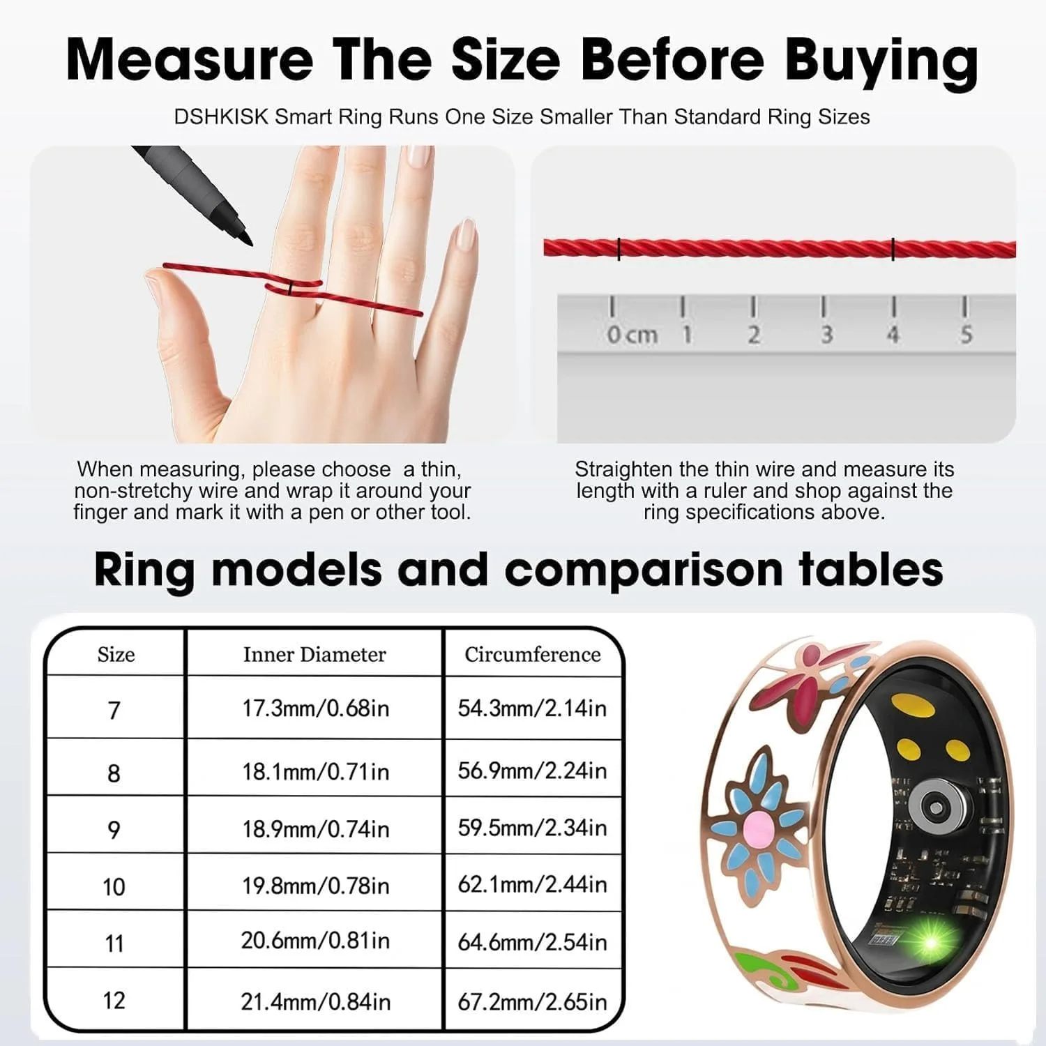 Smart Ring for Women Fitness Ring Activity Health Tracker(10#&Floral)