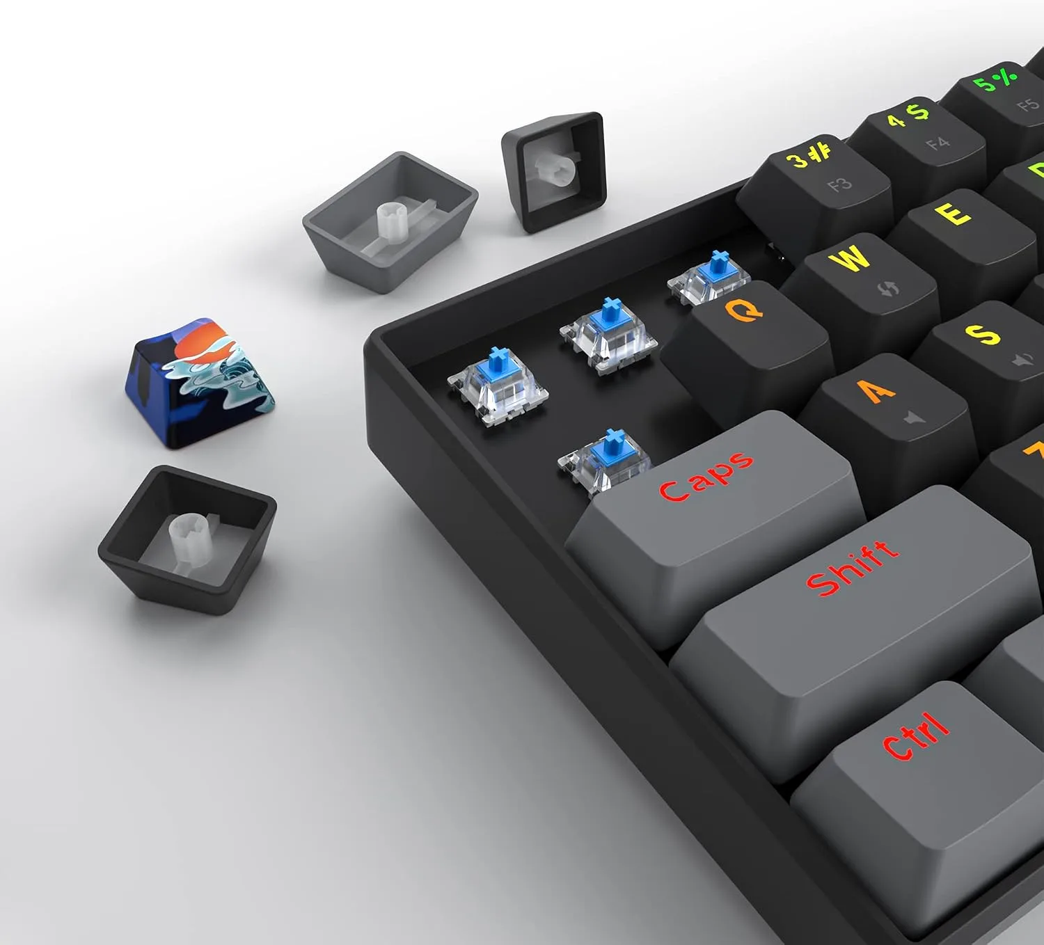 Owpkeenthy Wired 60% Percent Mechanical Gaming Keyboard with Blue Switch Ultra Compact RGB Gaming Keyboard Backlit Keys N-Key Rollover for PC Gamer (Dark/Blue Switch)