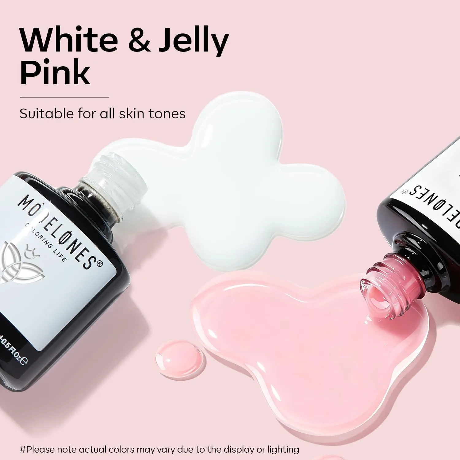 modelones French Manicure Tip Gel Polish Set, 2Pcs 15ML White Jelly Pink Gel Nail Polish Kit Light Pink Milky White French Tip Nail Base Colors Soak Off LED DIY at Home Salon for Women