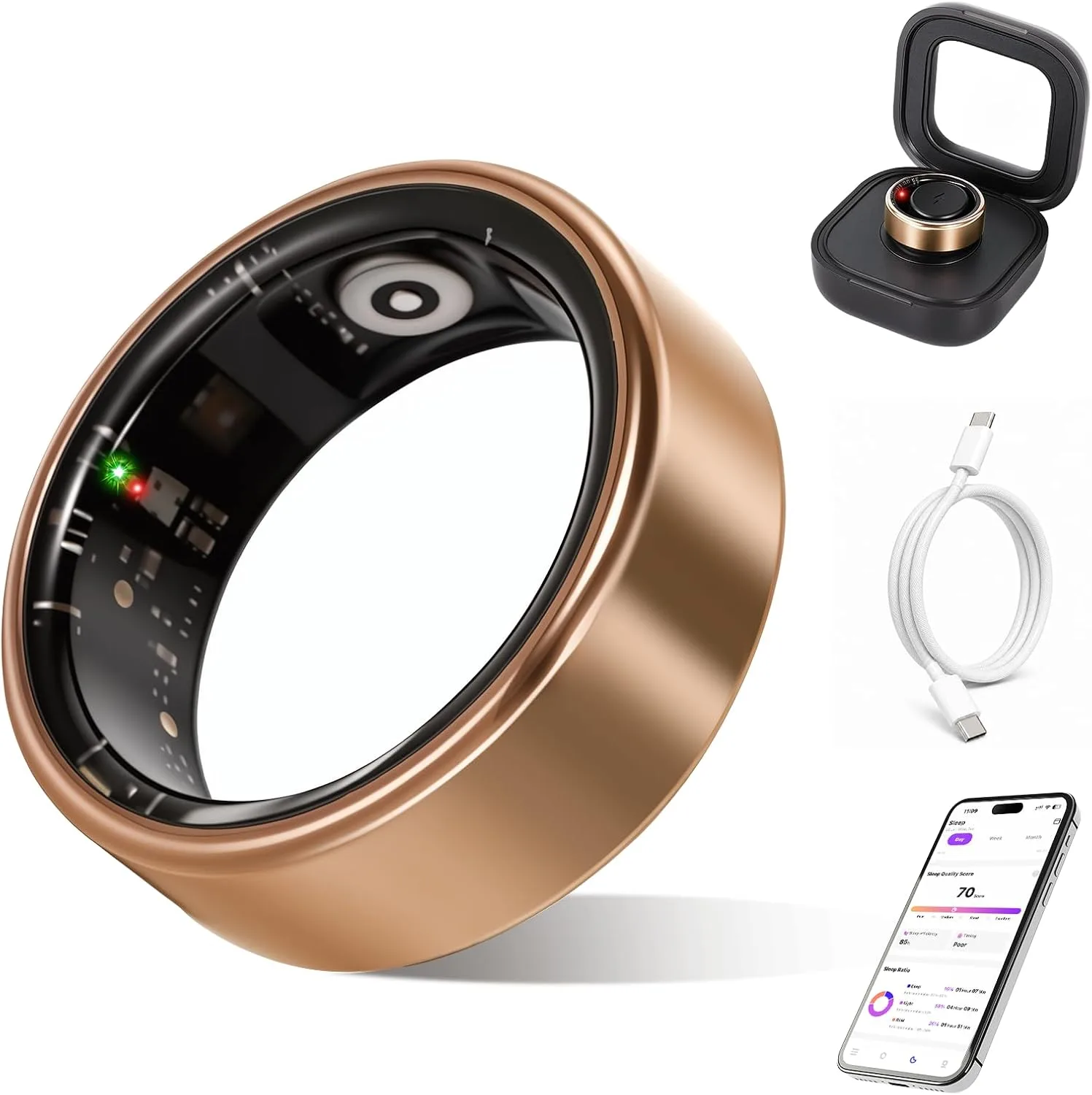 Smart Ring Health Tracker for Women & Men,Fitness Ring (Rose Gold,8#)
