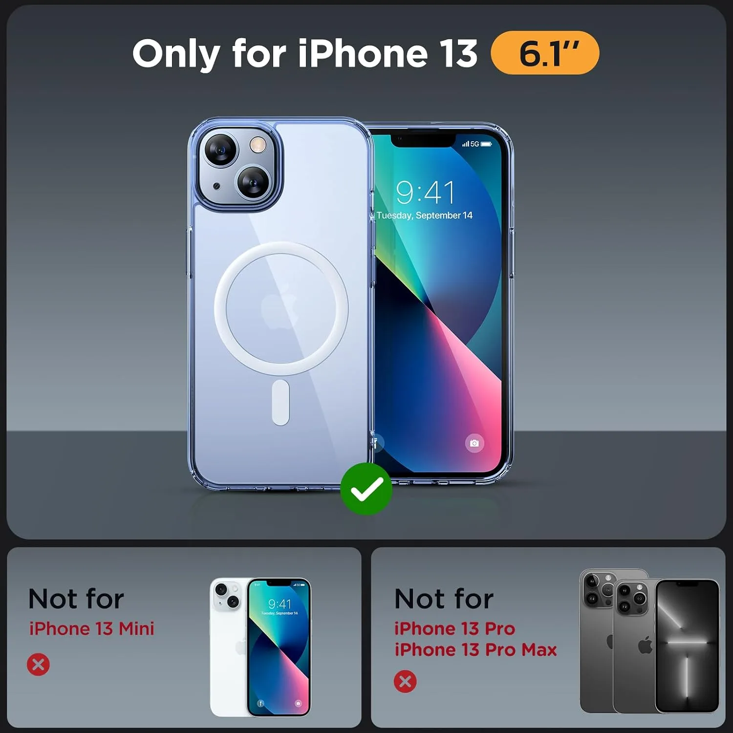 Miracase Magnetic for iPhone 13 Case 6.1 inch (Compatible with MagSafe)（with 2X Screen Protectors） Military-Grade Protection, Anti-Fingerprint Translucent Matte Phone Case Cover, Clear Blue