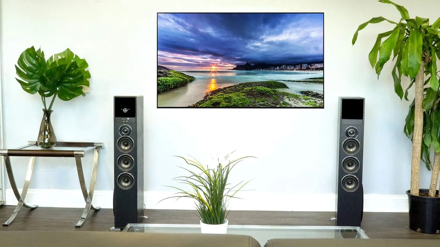 Rockville TM150B Black Powered Home Theater Tower Speakers Dual 10" Subs