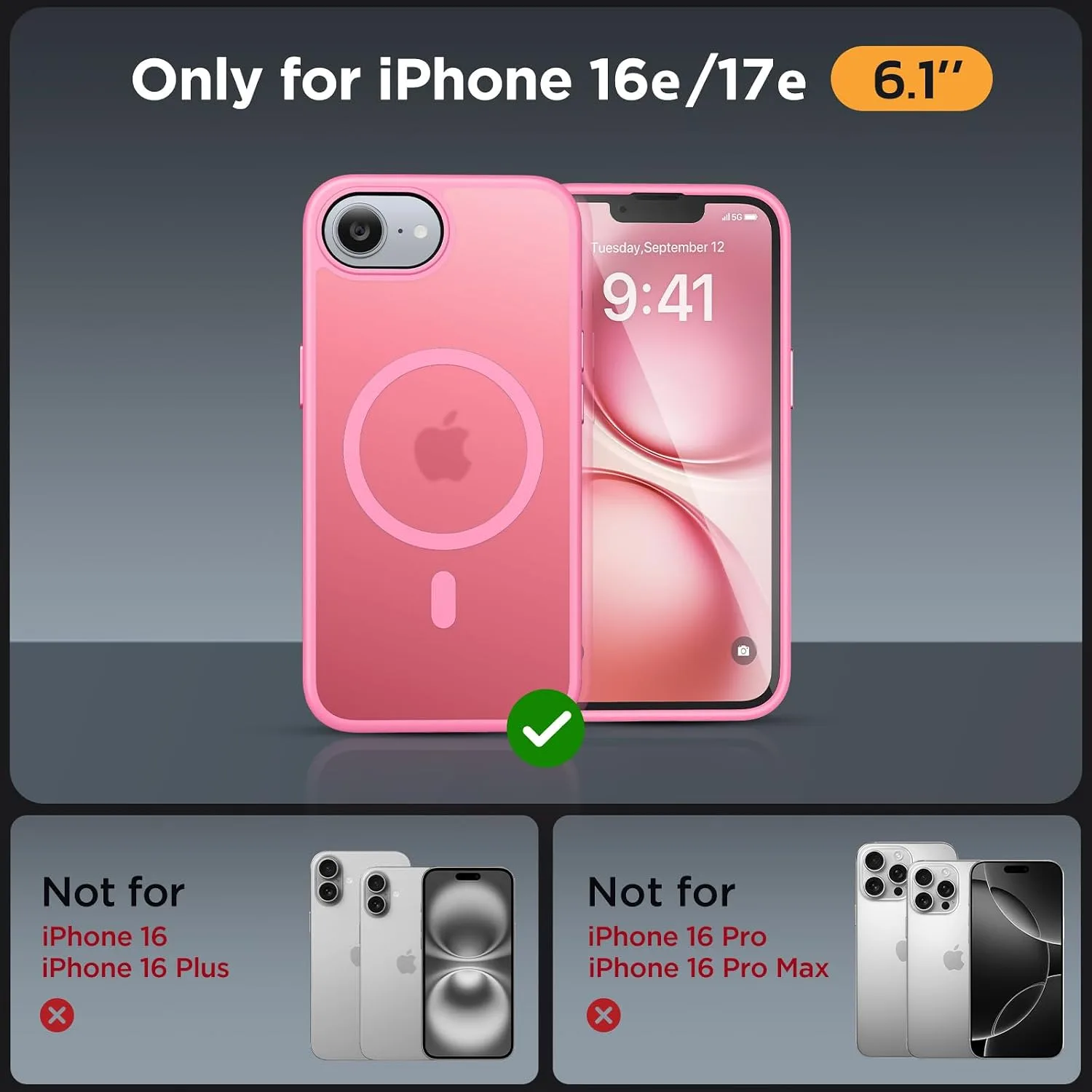 miracase for iPhone 16e case & iPhone 17e Case for MagSafe [with 2×9H+ Screen Protectors] TOP Military-Grade Protection Shockproof with Velvet Touch for iPhone 16e/17e Phone Case 6.1", Matte Pink