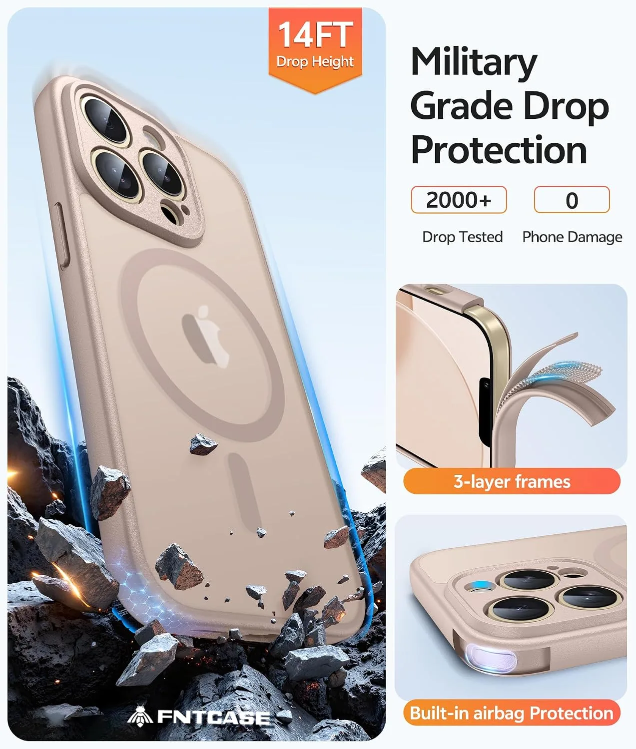 FNTCASE for iPhone 13 Pro Max Case, Fit for Magsafe, Desert Gold