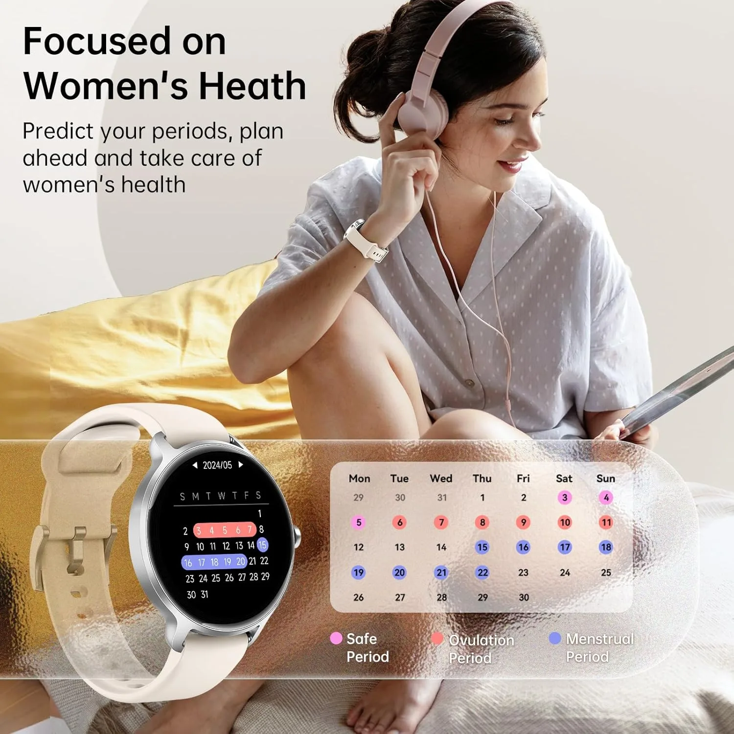 Smart Watch for Women, 1.27" AMOLED Screen Smartwatch with Answer/Make Call for iPhone/Android/Samsung, Fitness Tracker with 120+ Sport Modes, Heart Rate/Sleep/Health Monitor, IP68 Waterproof, 2 Bands