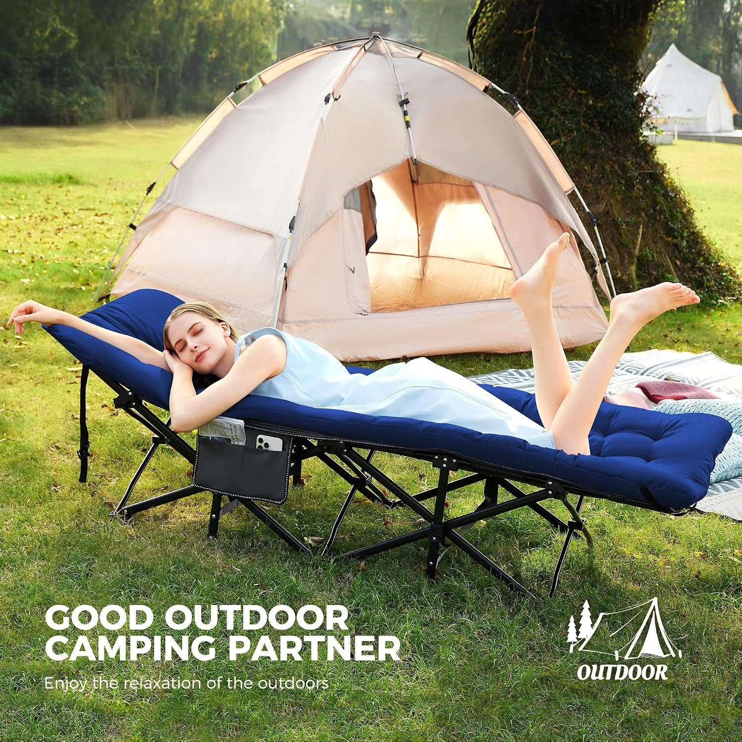 JEAREY Folding Camping Cot for Adults, 28in Wide with Mattress, Navy