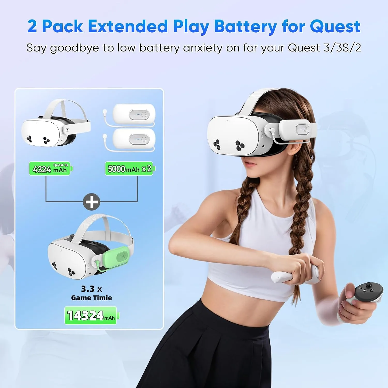 YUANHOT Battery Pack for Meta Quest 3/3S/2, 2 Pack 20000mWh VR Power Bank