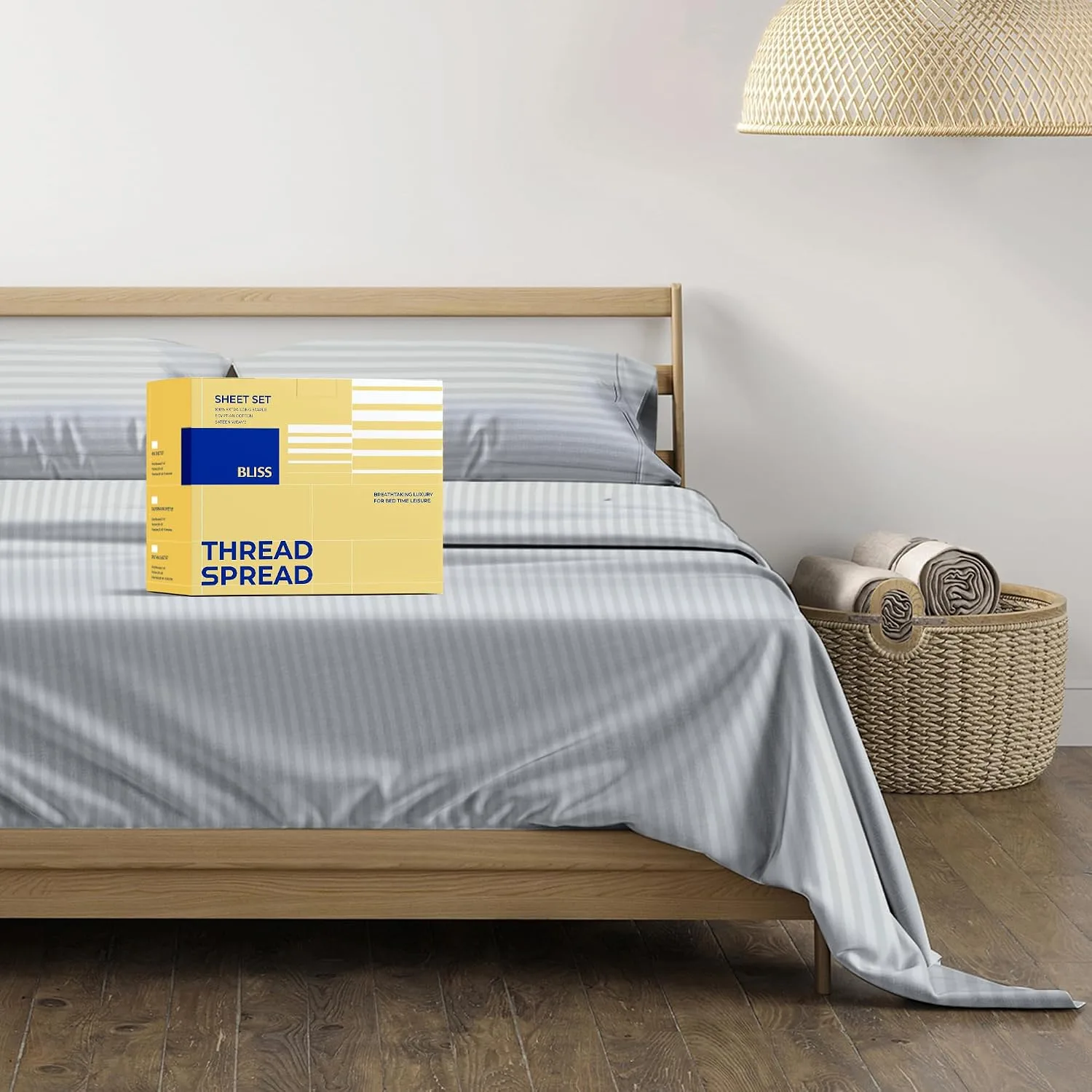 Thread Spread Egyptian Cotton Sheets King Size - Luxury 600 Series King Size Sheets Set (4 PC, Silver - Stripe), 16" Deep Pocket All Around Elastic, Soft, Cooling, Sateen, Durable Hotel Bed Sheet Sets