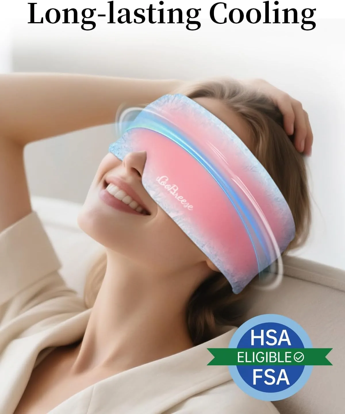 Cooling Eye Mask for Puffy Eyes, FSA Eligible HSA, Headache and Migraine Relief Gel Eye Mask, for Headache, Puffiness, Eye Strain, Reusable Face Ice Pack for Post-Surgery Care, Light Pink