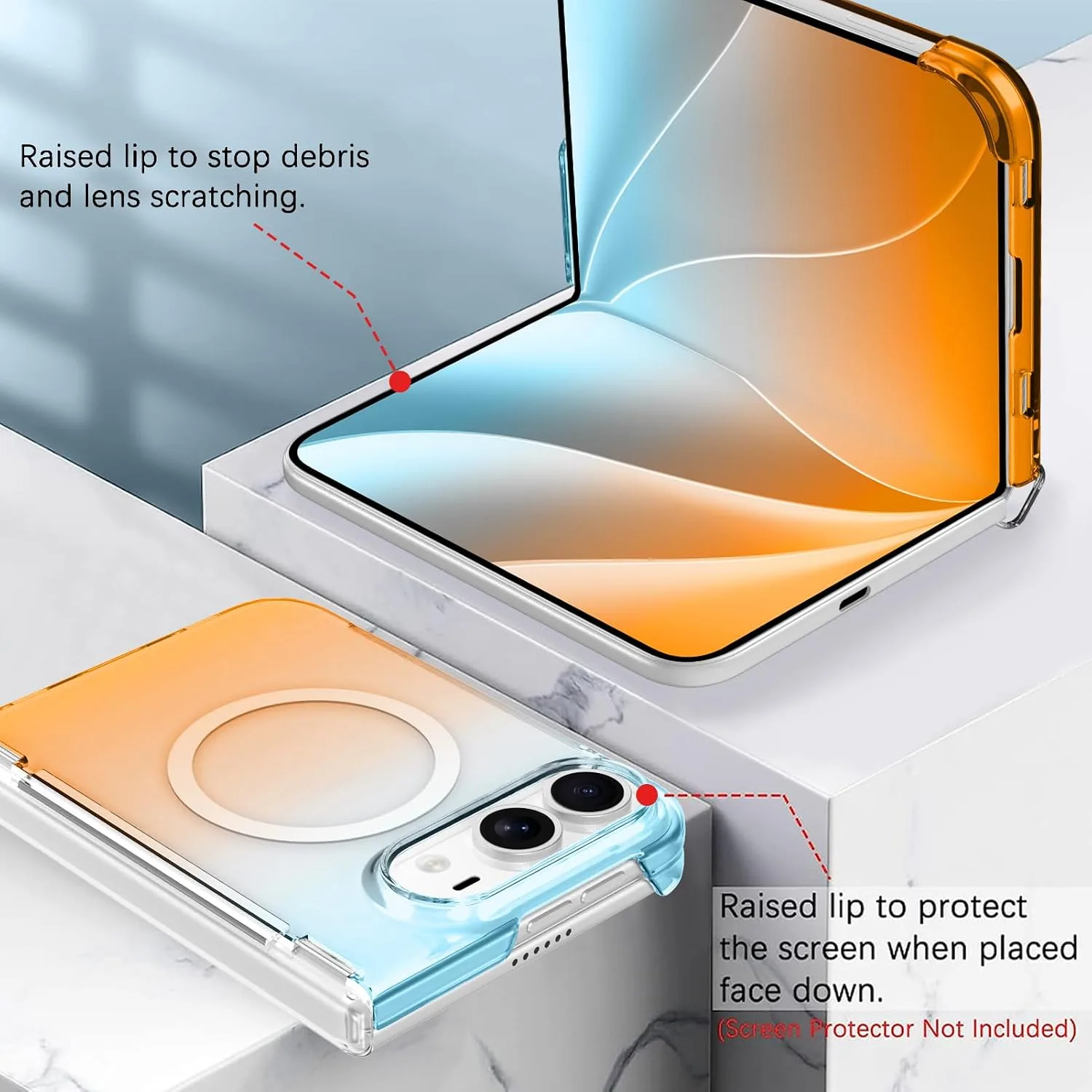 tharlet Magnetic Case Fit for iPhone Duo, Anti Yellowing, Orange Blue