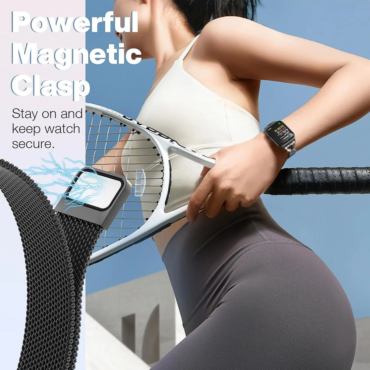 Thin Mesh Loop with X-Shape Clasp Compatible with Apple Watch Bands Women