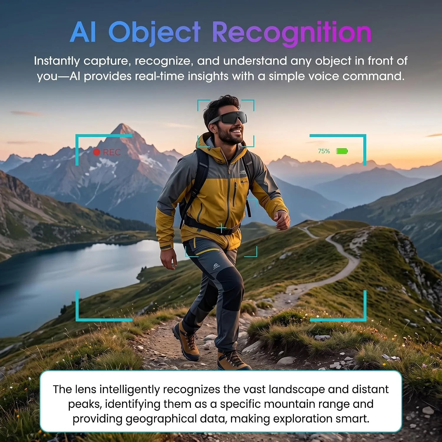 AI Smart Glasses with Camera, Bluetooth Sunglasses for Sports-Black