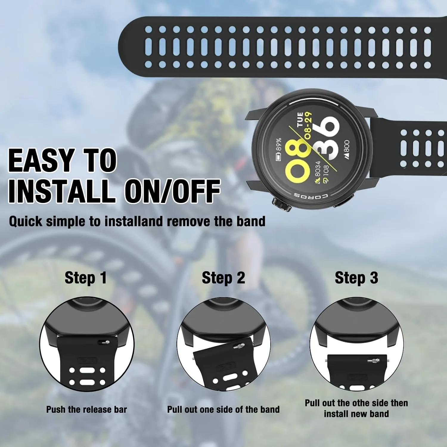 Watch Band for COROS PACE 3/PACE Pro/APEX 2 Pro/APEX Pro/APEX 46mm, 22mm Quick Release Silicone Replacement Band
