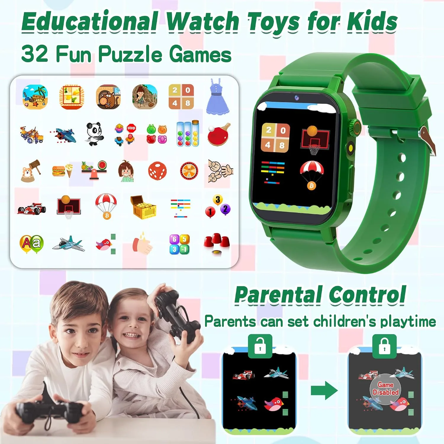 Phyulls Kids Smart Watch with 32 Puzzle Games, Video, HD Camera, Pedometer