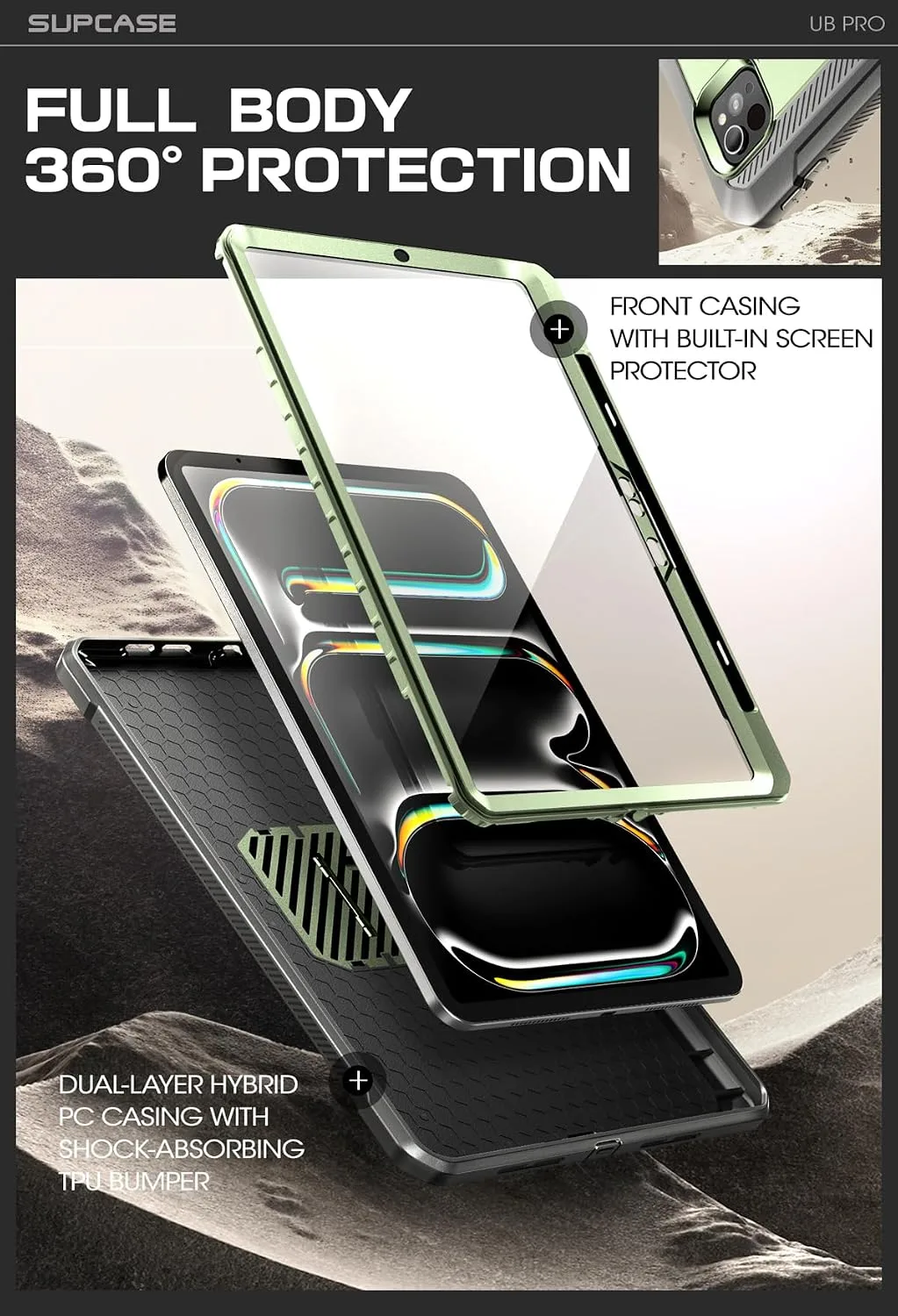 SUPCASE for iPad Pro 13 inch Case M5/M4 2025/2024 with Pencil Holder Green