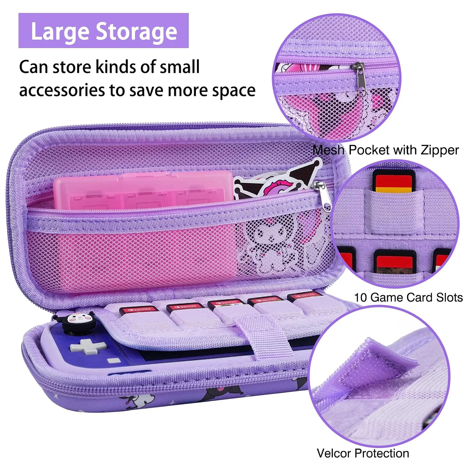 TIKOdirect Carrying Case for Switch Lite, Pretty Shockproof Portable Travel Bag with Soft Protective Case, Screen Protectors, Cute Thumb Grips Caps and Game Card Shell, Purple