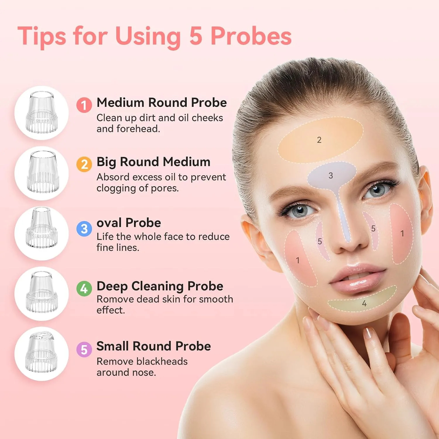 Blackhead Remover Vacuum, Facial Pore Extractor, 5 Suction Levels, 5 Probes