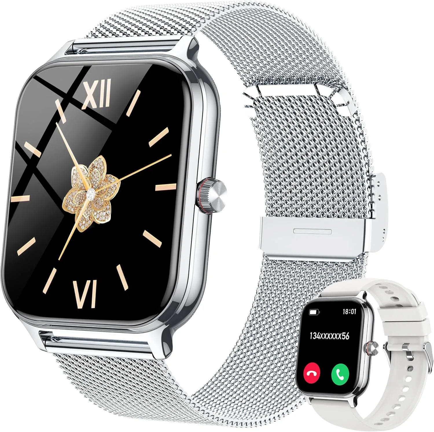 Smart Watch Women Men, Answer/Make Call, 1.96'' Fitness Tracker with Blood Pressure, HR, Sleep Monitor, 110+ Sport Modes Reloj Inteligente para Mujer Smartwatch Compatible with iPhone/Samsung/Android