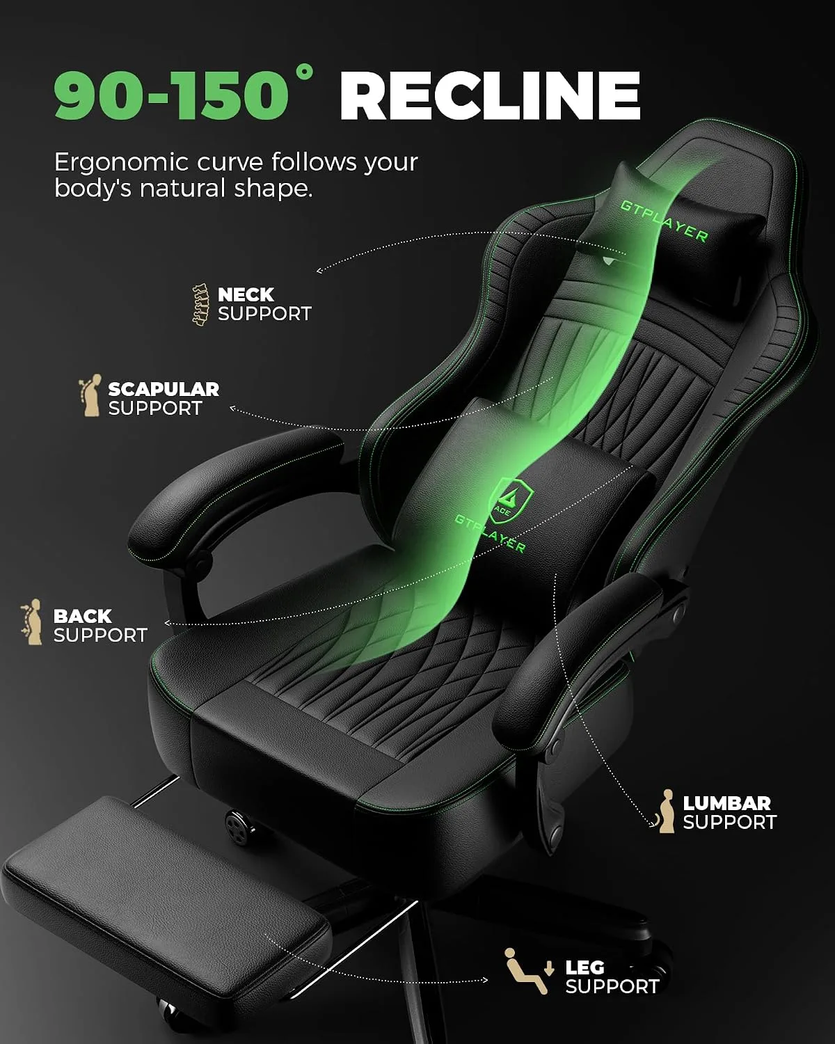 GTPLAYER Gaming Chair, Comfort Computer Office Chair for Adults, Black New