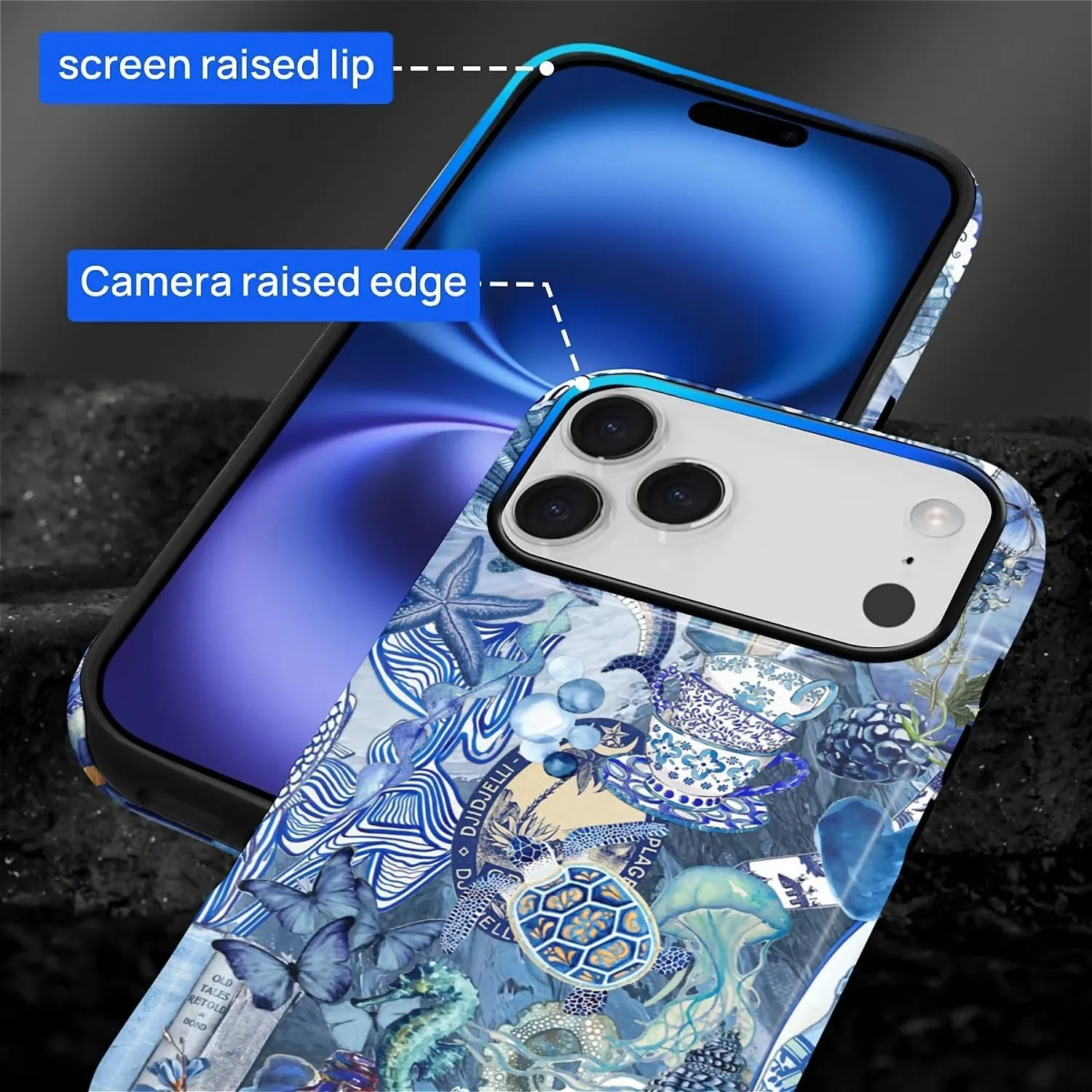 DAIZAG Case for iPhone 17 Pro,Mixed 2 Layer Design Shockproof Soft TPU Ddouble Protection Phone Case for iPhone 17 Pro-Blue Book Sea Life World