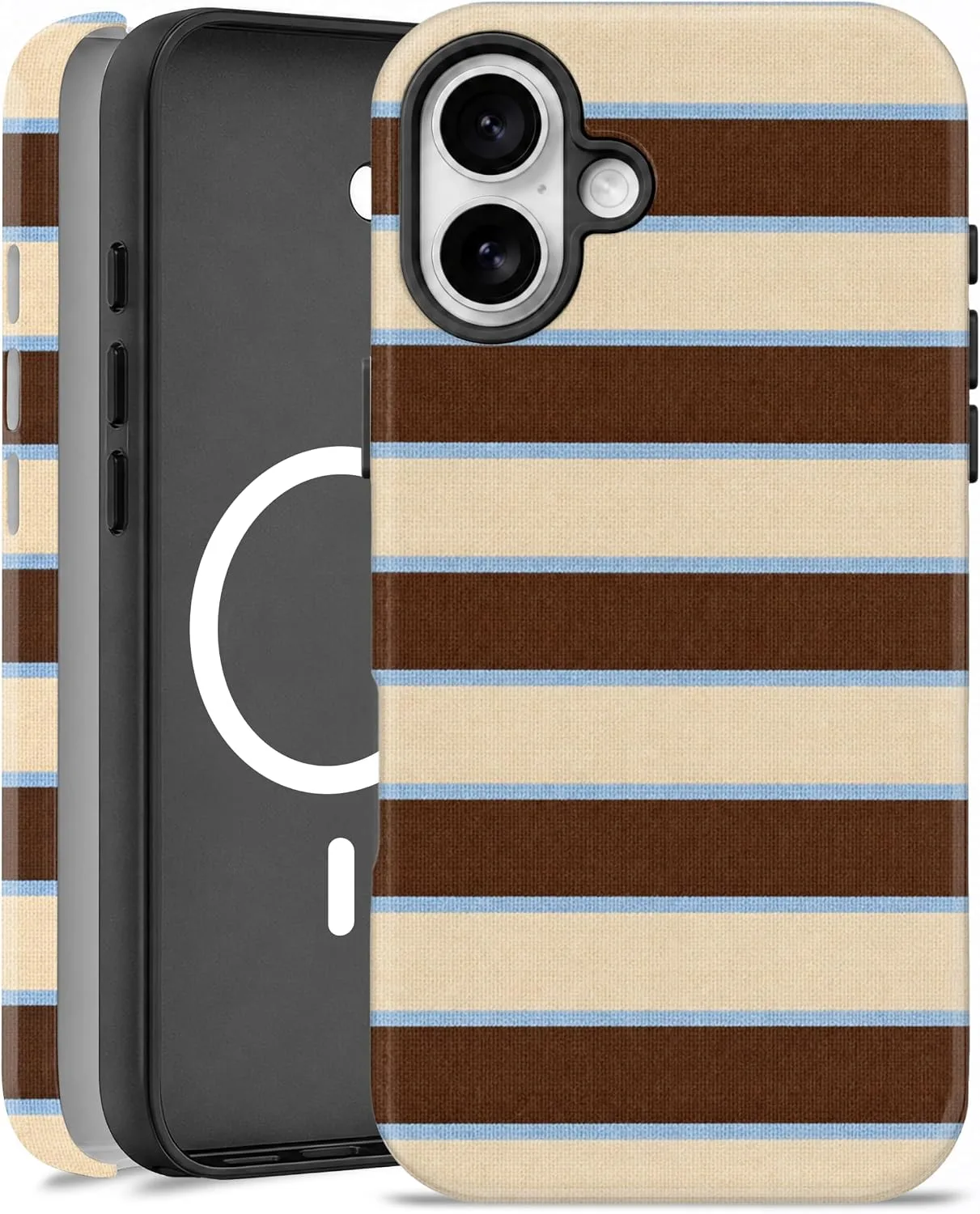 Magnetic for iPhone 17 Brown Horizontal Striped Phone Case Stripes
