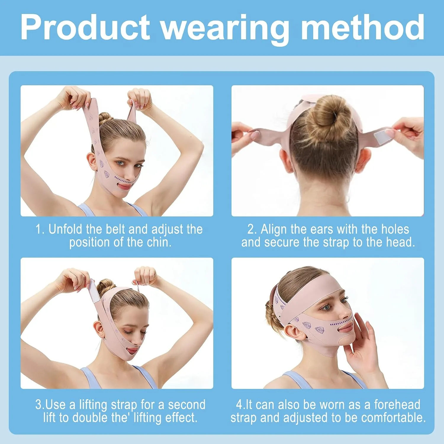 Upgrade V Line Face Lifting Mask, Chin Strap for Sleeping, V Line Lifting Mask Face Slimming Strap, Double Chin Reducer Eliminator for Women, Jaw Exerciser, Firming Prevent Sagging (21-27in, Pink)