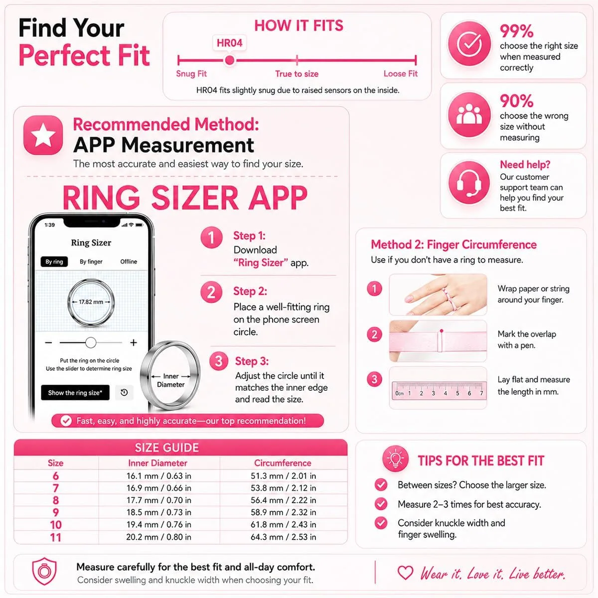 Ceramic Smart Ring 4 for Women, Sleep & Fitness Tracker (Pink, 9)
