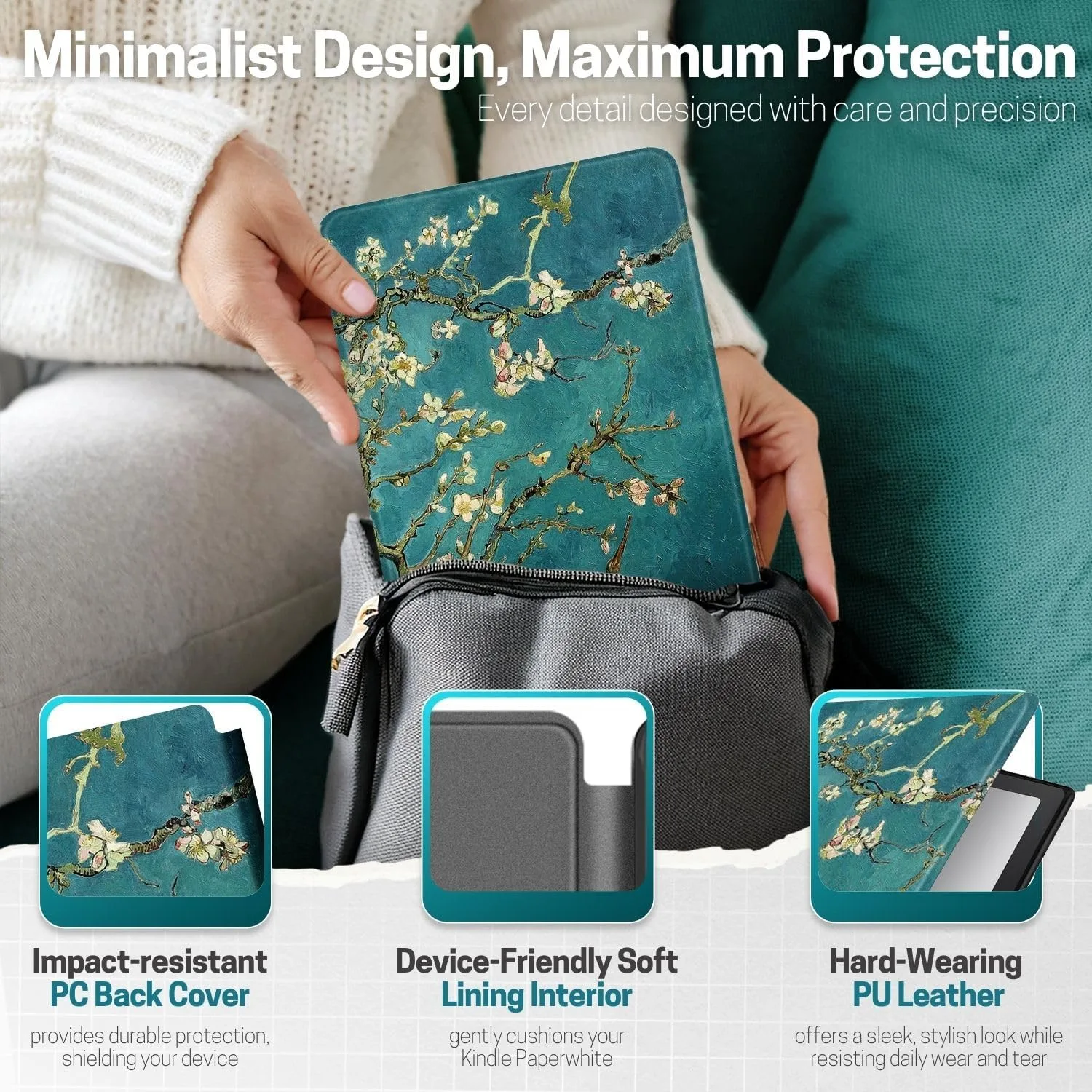 TNP Kindle Paperwhite 12th Gen Case, Colorsoft 7-Inch Cover, Almond Blossom