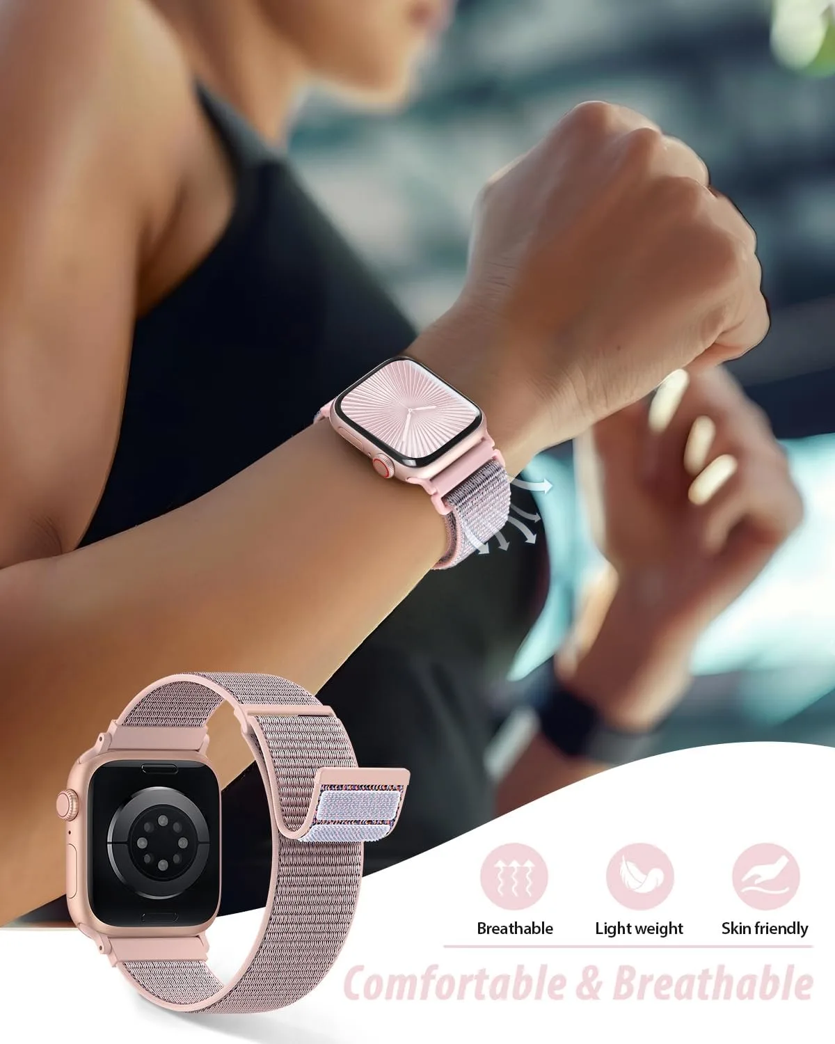 Nylon Loop Sport Band Compatible with Apple Watch Bands 38mm 40mm 41mm 42mm for Women Men, iWatch Wrist Straps for Se, Series 12 11 10 9 8 7, Breathable, Soft Band Ideal for Outdoor