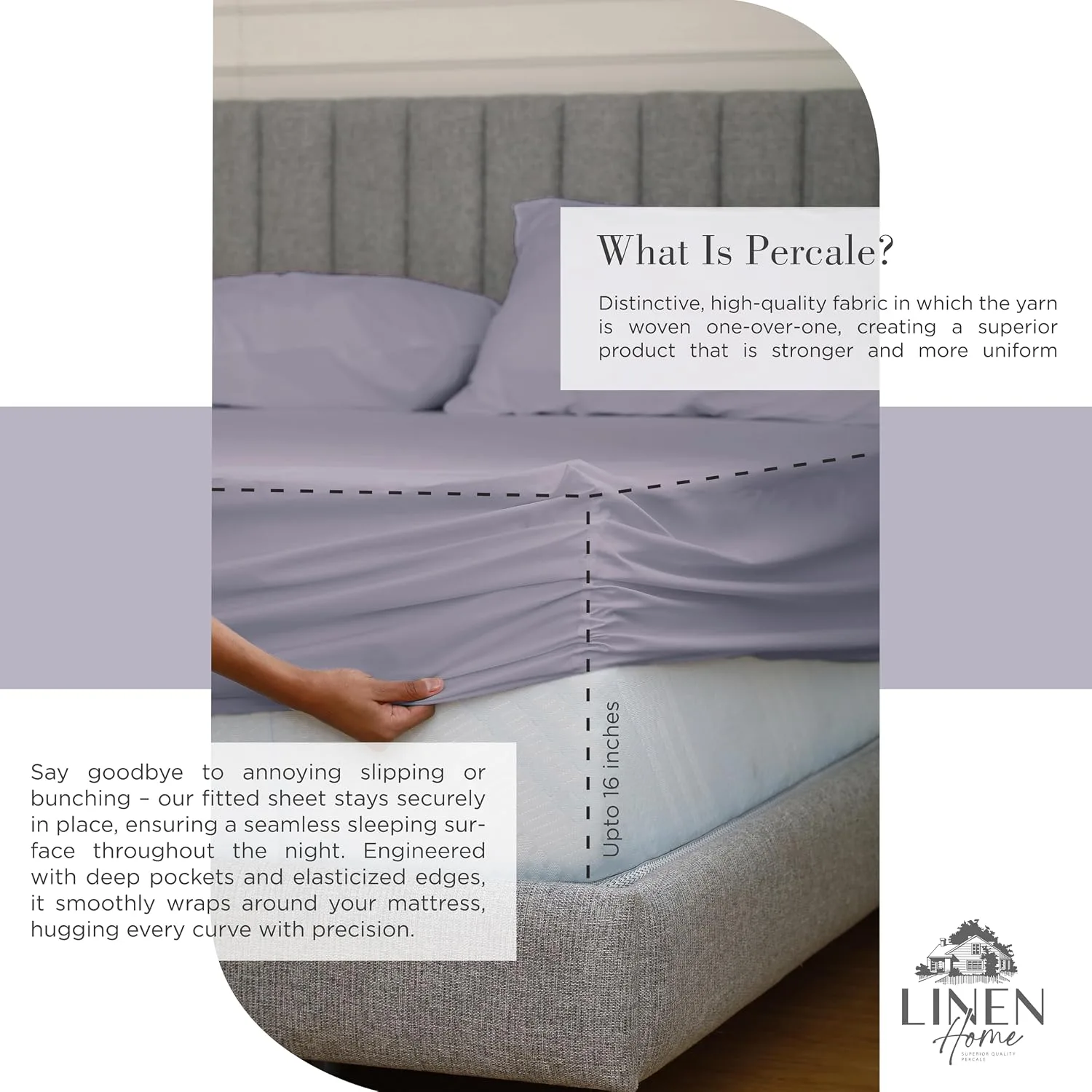 Linen Home 100% Cotton Percale King Sheets 4Pc Cooling Set Prelude Purple