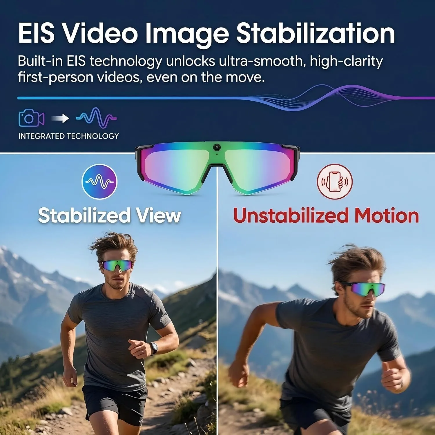 AI Smart Glasses with Camera, Bluetooth Sunglasses for Sports-Blue