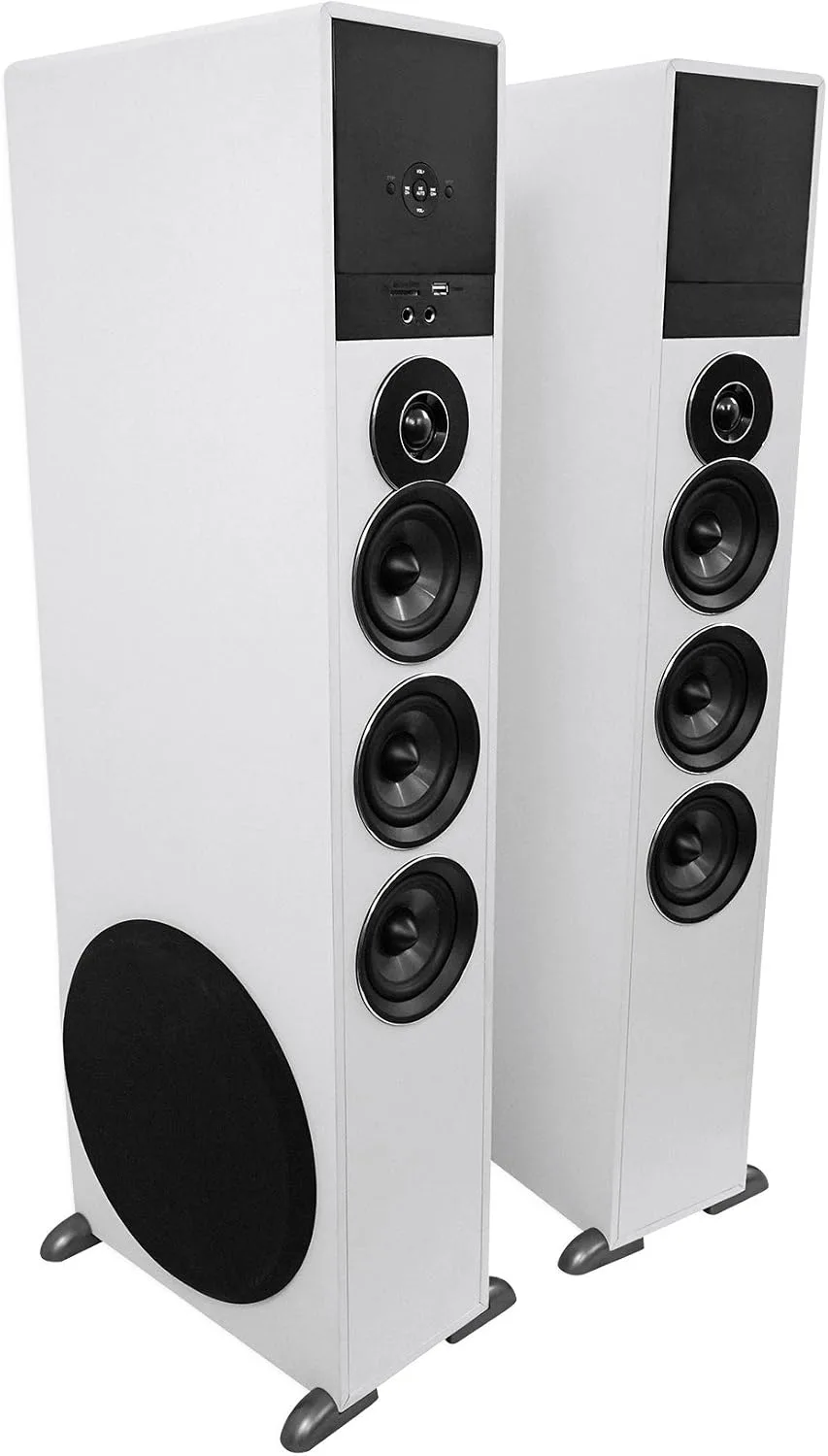 Rockville TM150W White Powered Home Theater Tower Speakers Dual 10" Subs