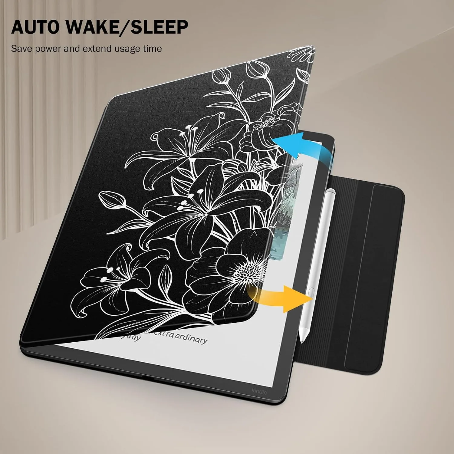 MoKo Magnetic Case for 11" Kindle Scribe 3rd & Colorsoft 1st, Line Flower