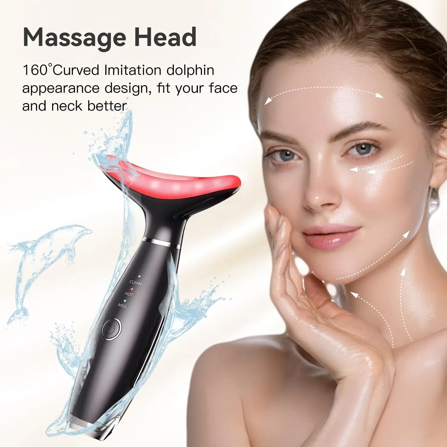 Face Massager -7 Color Red-Light-Therapy for Face and Neck for Wrinkles, Double Chin, Vibrating Facial Massage (Black)